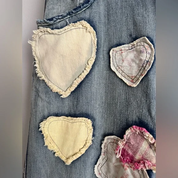 Blue Velvet lightweight patchwork heart embroidered jeans medium nwt - Picture 3 of 13